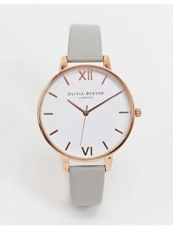 Olivia Burton leather watch in gray and rose gold