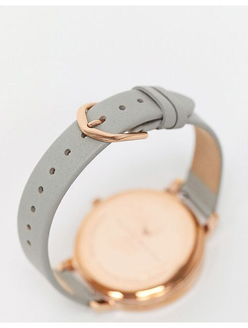 Olivia Burton leather watch in gray and rose gold