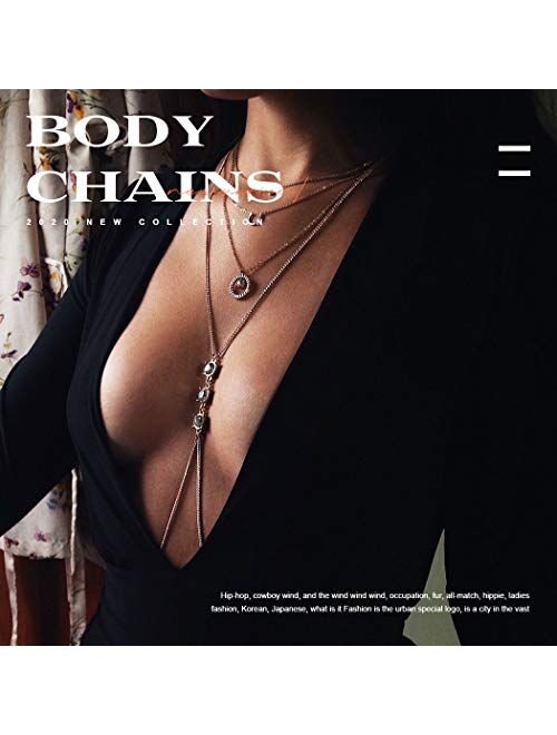 Cosydays Sexy Belly Chain Gold Rhinestone Harness Body Chain Beach Bikini Chains Waist Nightclub Body Chain Jewelry for Women and Girls (A-Rhinestone)