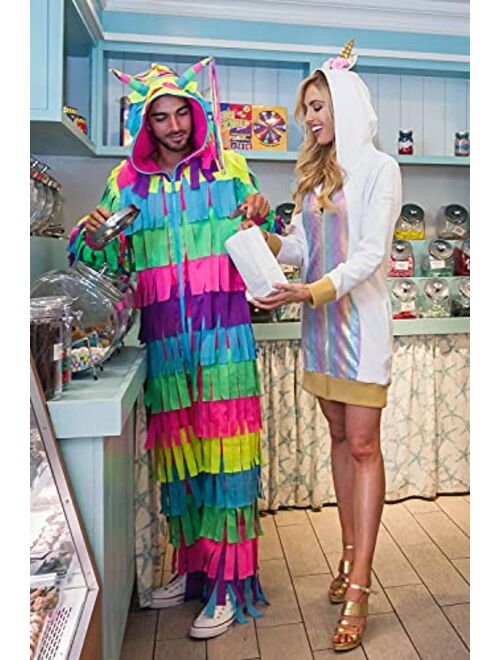 Tipsy Elves Halloween Multicolor Pinata Costume Jumpsuit with Bright and Colorful Streamers All Over for Men