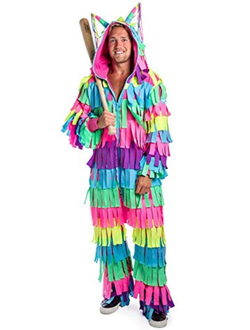Tipsy Elves Halloween Multicolor Pinata Costume Jumpsuit with Bright and Colorful Streamers All Over for Men
