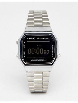 A168W Digital Bracelet Watch In Silver/Black Mirror