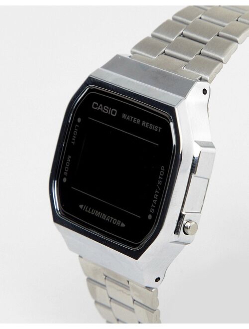 Casio A168W Digital Bracelet Watch In Silver/Black Mirror