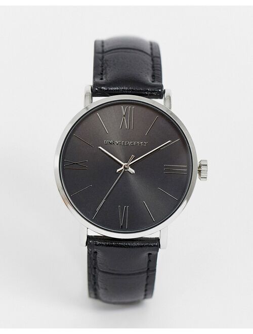 Asos Design classic watch with faux croc strap in black and silver tone