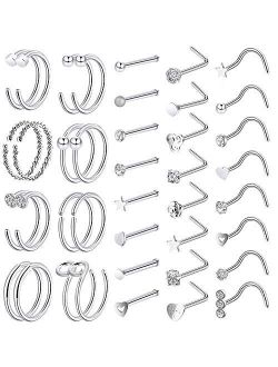ONESING 40-51 PCS 20G Nose Rings for Women Nose Piercings Jewelry Nose Rings Hoops Nose Studs Screw 316L Stainless Steel for Women Men