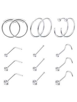 FINREZIO 15PCS 22G Surgical Steel Nose Rings Hoop Studs Cartilage Earrings Body Piercing Jewelry 1.5mm 2mm 2.5mm CZ