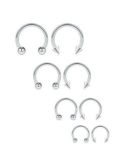 Ruifan 8PCS 16G Surgical Steel Nose Septum Horseshoe Hoop Earring Eyebrow Tragus Lip Piercing Ring Balls & Spikes 6-12mm
