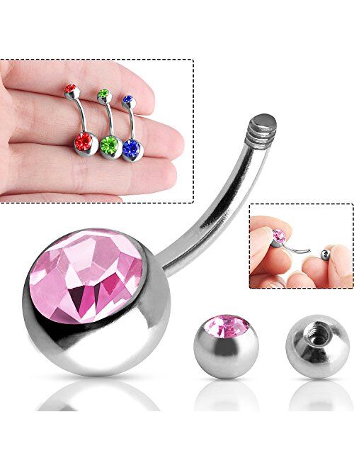 Outee 30 Pcs 14G Belly Button Rings Belly Rings for Women Belly Piercing Jewelry Belly Bars Navel Rings Stainless Steel Body Piercing Jewelry for Women