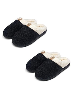 Men's Slippers Memory Foam with Warm Fuzzy Plush Indoor Outdoor House Slippers for Men