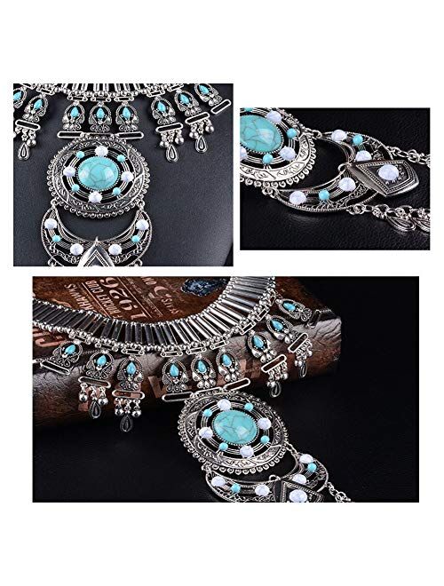 KissYan Boho Statement Turquoise Necklace Dancer Necklace Crossover Harness Bikini Waist Belly Sexy Body Chains for Women