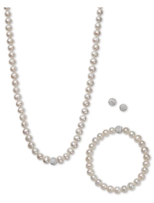 Belle de Mer White, Gray or Pink Cultured Freshwater Pearl (7mm) & Crystal Collar Jewelry Set
