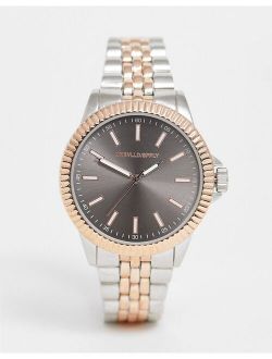 bracelet watch with rose gold detail in silver tone