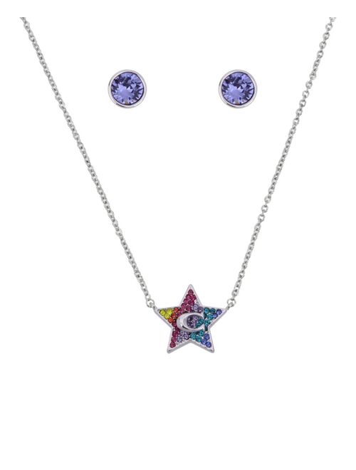 Coach Star Crystal Necklace and Stud Earrings Set, 16" + 2" extender