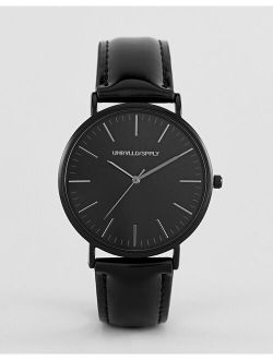 classic watch with patent strap in black