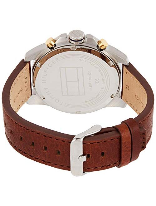 Tommy Hilfiger Men's Stainless Steel Quartz Watch with Leather Strap, Brown, 22 (Model: 1791561)