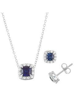 Sterling Silver Lab-Created Sapphire & Cubic Zirconia Halo Jewelry Set