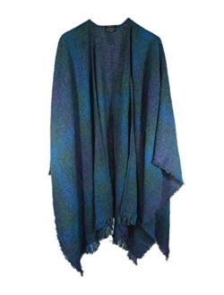 Wrap, Ruana Wraps for Women, Wool Shawl, Irish Gifts for Her, Biddy Murphy, Made in Ireland, 85% Lambswool, 54" X 72", Soft, Lightweight, Warm, Teal Check