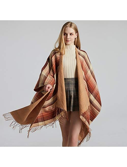 QBSM Women's Shawl Wrap Poncho Ruana Cape Open Front Cardigan Blanket Wraps for Fall and Winter