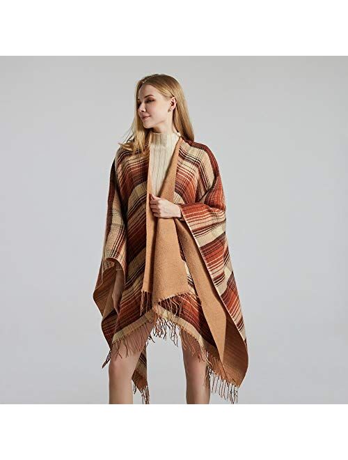QBSM Women's Shawl Wrap Poncho Ruana Cape Open Front Cardigan Blanket Wraps for Fall and Winter
