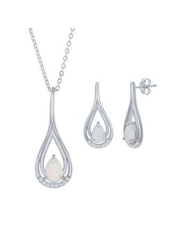 Sterling Silver Lab-Created White Opal Teardrop Necklace & Earring Set
