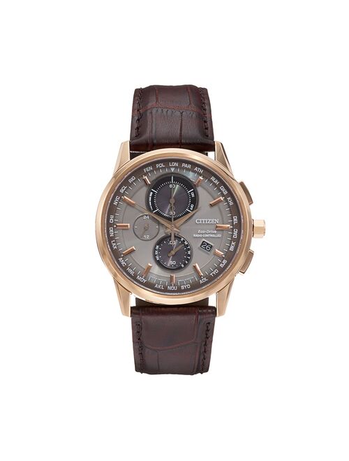 Citizen Eco-Drive Men's World A-T Leather Chronograph Watch - AT8113-04H