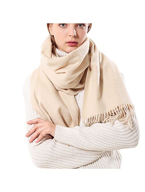 Womens Thick Soft Cashmere Wool Pashmina Shawl Wrap Scarf - OHAYOMI Warm Solid Color Stole