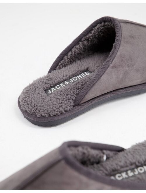 Jack & Jones faux suede slippers in gray