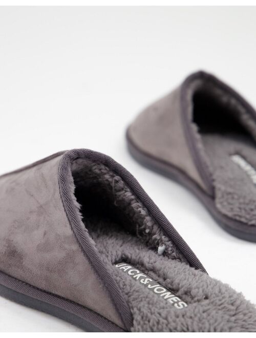 Jack & Jones faux suede slippers in gray