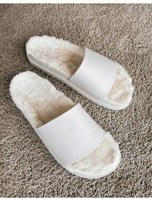 Asos Design slipper in off white with cozy fur sock
