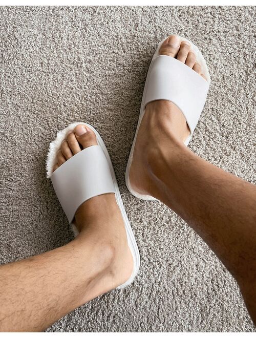Asos Design slipper in off white with cozy fur sock