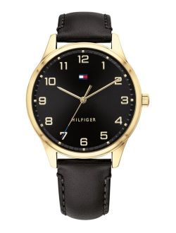 Men's Black Leather Strap Watch 44mm, Created for Macy's