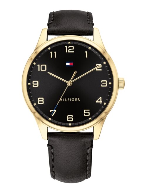 Tommy Hilfiger Men's Black Leather Strap Watch 44mm, Created for Macy's
