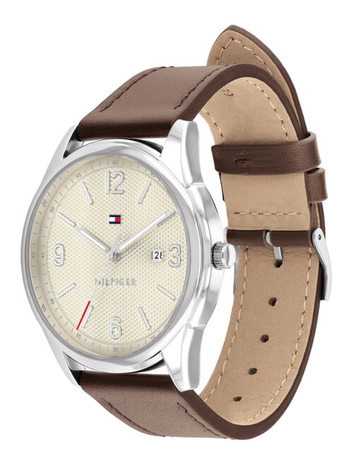 Tommy Hilfiger Men's Brown Leather Strap Watch 42mm, Created for Macy's
