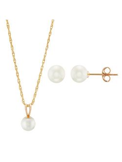 Everlasting Gold 10k Gold Freshwater Cultured Pearl Pendant & Stud Earring Set