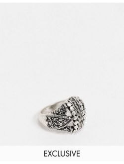 Inspired chunky grunge ring with crystal detail in antique silver