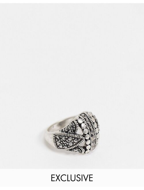 Reclaimed Vintage Inspired chunky grunge ring with crystal detail in antique silver