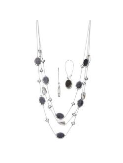 Three-Row Silver Tone Multi-Color Beaded Illusion Necklace & Earrings Set