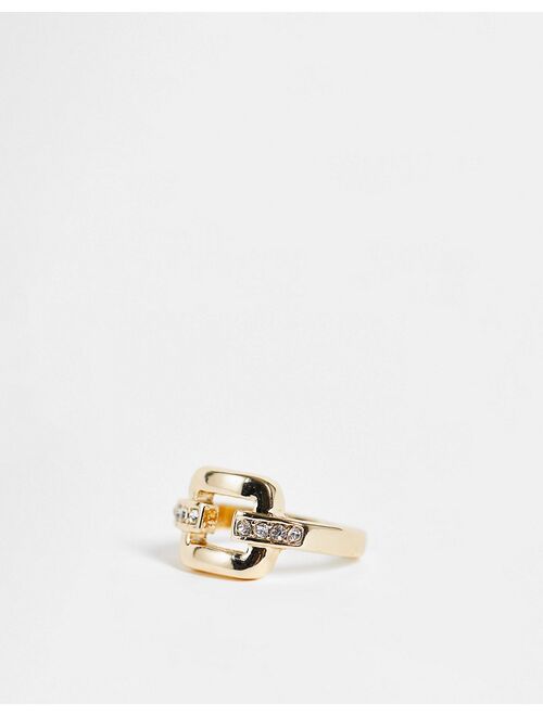 Topshop oversized pave chain link ring in gold