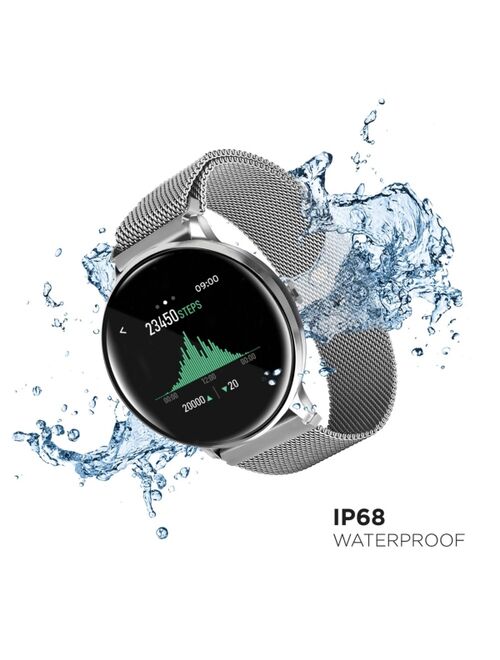 iTouch Sport 3 Unisex Touchscreen Smartwatch: Silver Case with Silver Mesh Strap 45mm