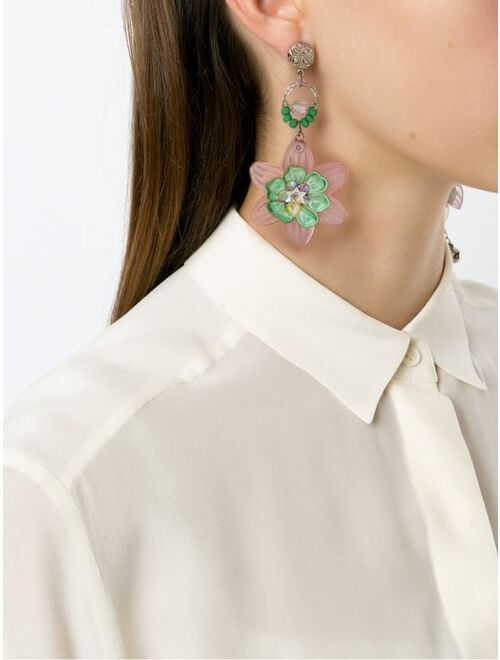 floral asymmetric drop earrings