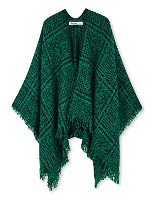 Breezy Lane Women's Shawl Wraps Plaid Poncho with Tassel Open Front Cape Cardigan for Fall Winter Holiday