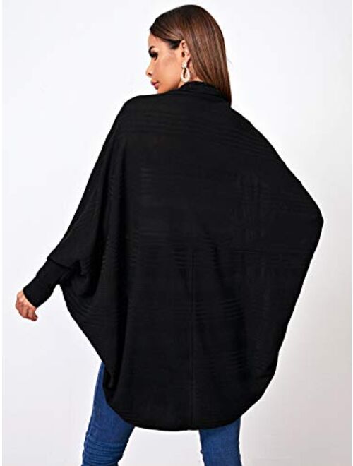SweatyRocks Women's Casual Oversized Open Front Dolman Long Sleeve Knit Cardigan Sweater