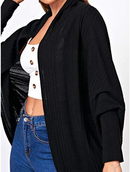 SweatyRocks Women's Casual Oversized Open Front Dolman Long Sleeve Knit Cardigan Sweater