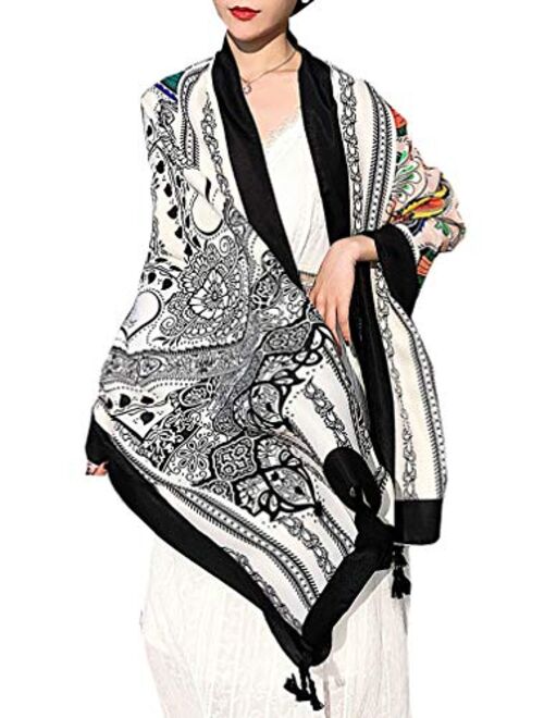 Women's Boho Bohemian Soft Blanket Oversized Fringed Scarf Wraps Shawl Sheer Gift