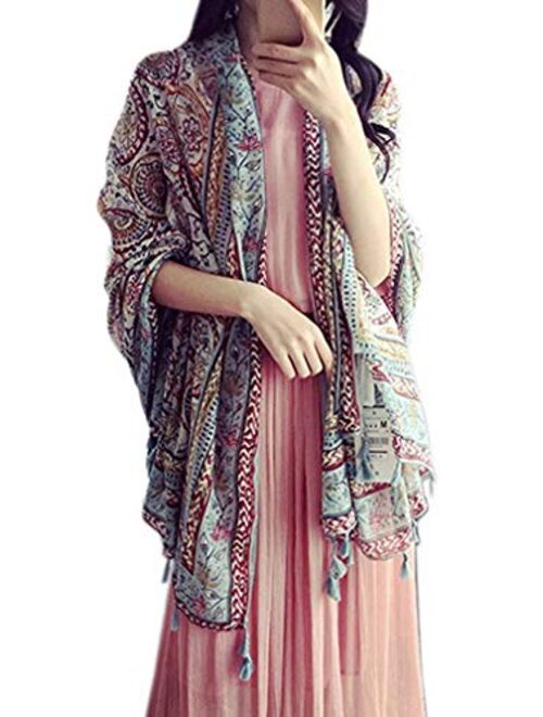 Women's Boho Bohemian Soft Blanket Oversized Fringed Scarf Wraps Shawl Sheer Gift