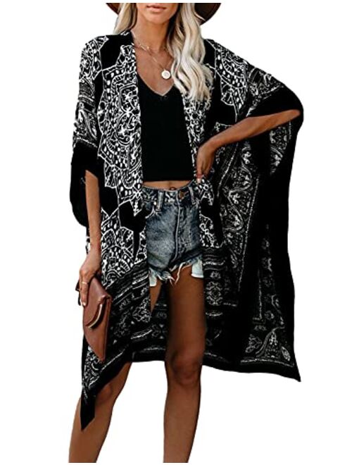 MayBuy Women's Floral Kimonos Boho Summer Cardigans Swimsuit Cover Ups for Beach Vacation