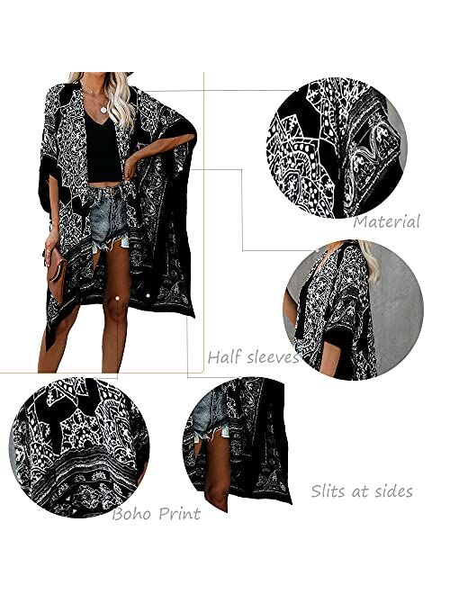 MayBuy Women's Floral Kimonos Boho Summer Cardigans Swimsuit Cover Ups for Beach Vacation