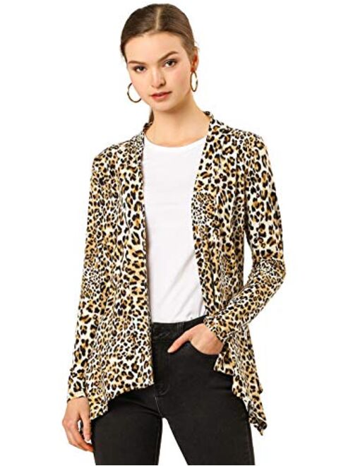 Allegra K Women's Long Sleeves Open Front Leopard Prints Cardigan