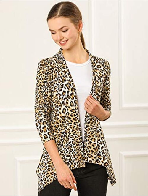 Allegra K Women's Long Sleeves Open Front Leopard Prints Cardigan