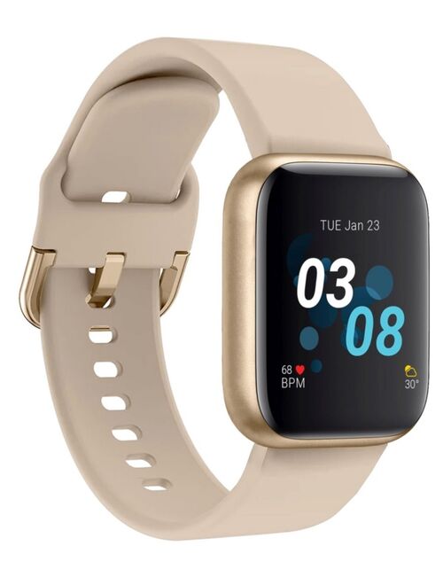 iTouch Air 3 Women's Touchscreen Smartwatch Fitness Tracker: Gold Case with Beige Strap 40mm
